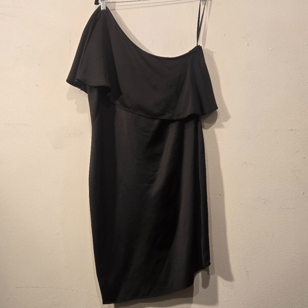 Ralph Lauren NWT Black One Shoulder Dress Size 12 Asymmetrical Draped Front